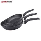 Herzberg Juego de 3 Sartenes de Aluminio Forjado 20/24/28 Negro