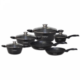 Cheffinger CF-FA1010-BLK: Batería De Cocina De 10 Piezas Con Revestimiento De Mármol