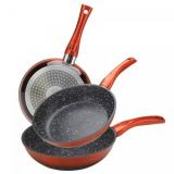 Cheffinger CF-FA03: Juego de 3 Sartenes con Revestimiento de Mármol Rojo/Negro