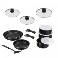 Herzberg HG-8091-15BK: Batería de cocina de 15 piezas con revestimiento de mármol