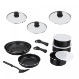 Herzberg HG-8091-15BK: Batería de cocina de 15 piezas con revestimiento de mármol