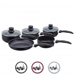 Herzberg HG-5003BK: Juego de utensilios de cocina de mármol de 8 piezas - Negro
