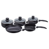 Herzberg HG-5003BK: Juego de utensilios de cocina de mármol de 8 piezas - Negro