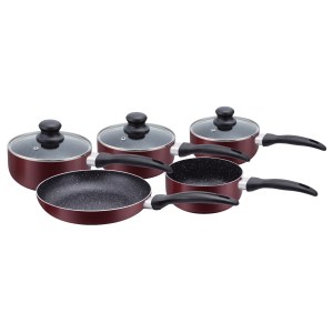 Herzberg HG-5003BR: Juego de utensilios de cocina de mármol de 8 piezas - Borgoña