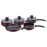 Herzberg HG-5003BR: Juego de utensilios de cocina de mármol de 8 piezas - Borgoña